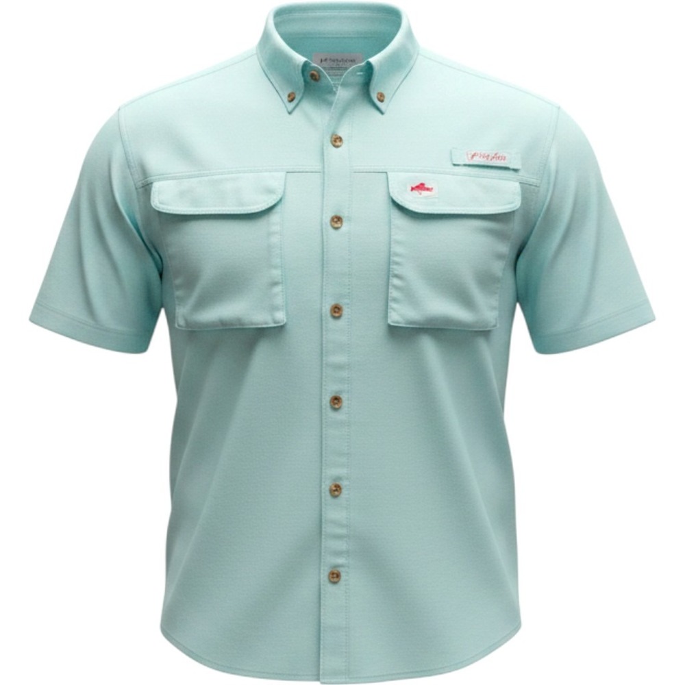 Bimini Bay Outfitters Mens XXL Fishing Shirt Short Sleeve Seafoam Green Button